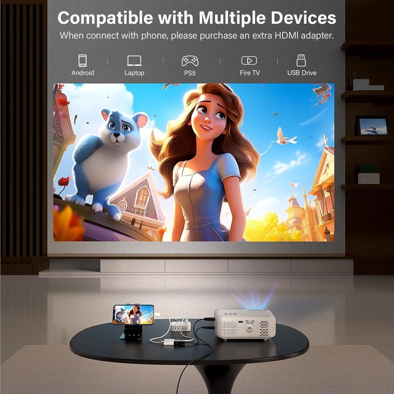 VOPLLS Mini Projector, 1080P Full HD Supported Video Projector, Portable Outdoor Home Theater Movie Projector, 50% Zoom, Compatible with HDMI, USB, AV, Smartphone/Tablet/Laptop (Small Projector) - Image 4